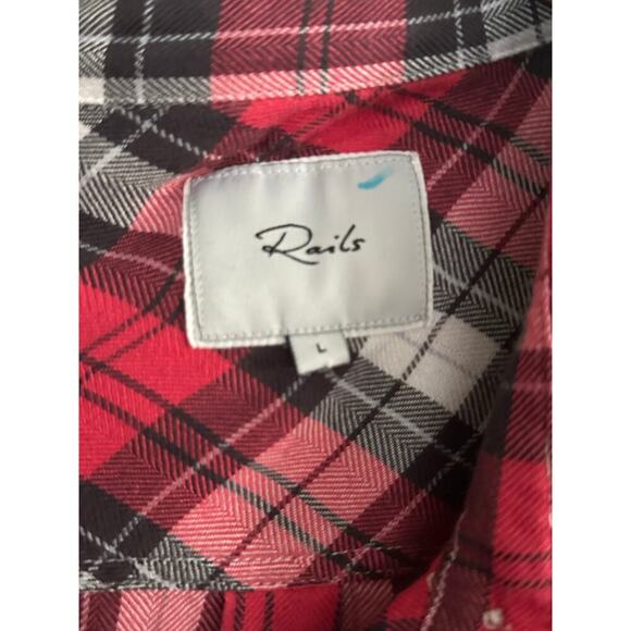 Rails Women's Red White Plaid Print Hunter Flannel Button Front Shirt Size Large - Picture 2 of 3